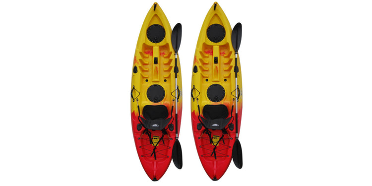 BKC FK184 Angler Sit-On-Top Single Fishing Kayaks TWO-PACK, red-yellow - Brooklyn Kayak Company