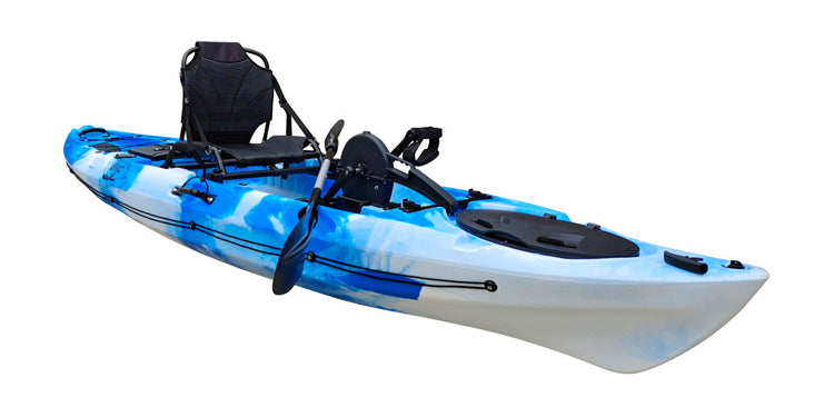 BKC PK12 Angler 12-foot Sit On Top Solo Fishing Kayak w/ Instant Reverse Pedal Drive, Hand Control Rudder, Paddle, and Upright Seat - Brooklyn Kayak Company