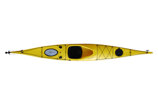 BKC SK287 Single Sit-in Touring Kayak 14.75-foot with Collapsible Paddle, yellow - Brooklyn Kayak Company