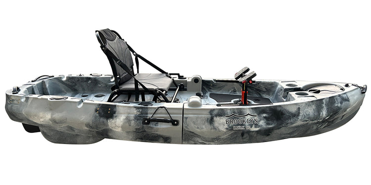 BKC FPK 8-foot Single Foldable Kayak w/ Pedal Drive, grey camo - Brooklyn Kayak Company